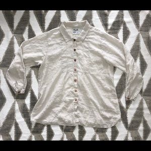 Flax Beige Long Sleeve Button Down Line Top Medium